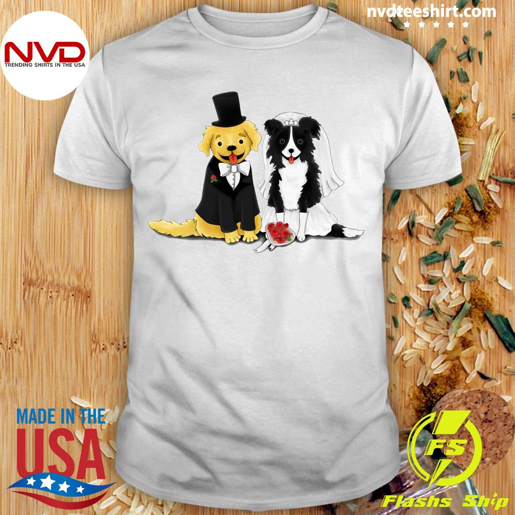 Funny Dog Bride And Groom - Retriever And Collie T-shirt - NVDTeeshirt