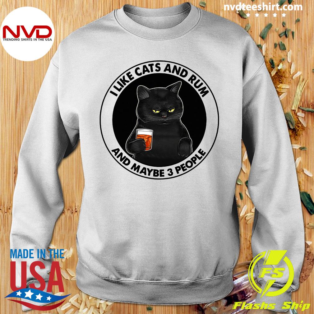 Black Cat I Like Cats And Rum And Maybe 3 People T Shirt Nvdteeshirt