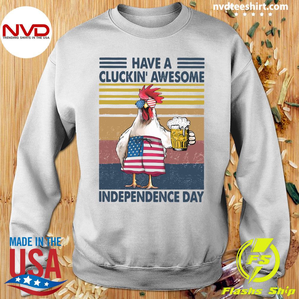 Funny Turkey Have A Cluckin' Awesome Independence Day Vintage Retro T-shirt  - NVDTeeshirt, image size:1010x1010