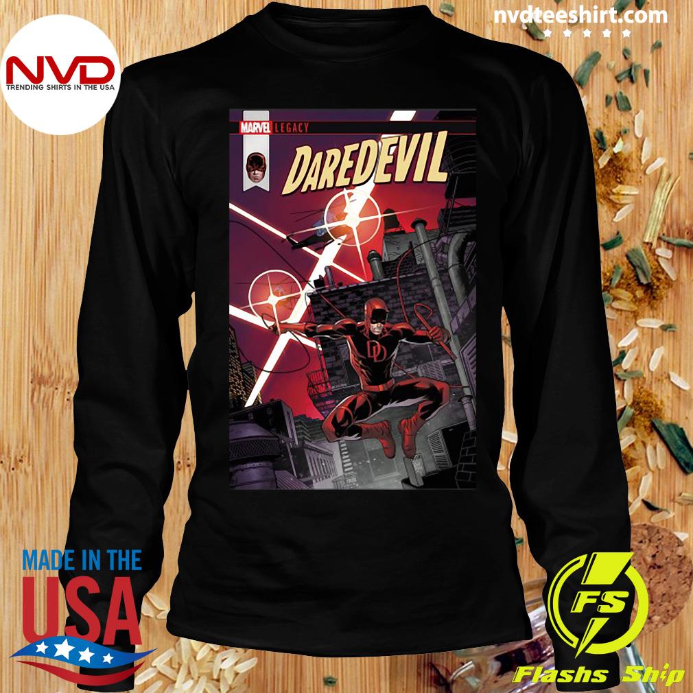 Official Marvel Daredevil Copter Leap Comic Cover Graphic T-shirt 