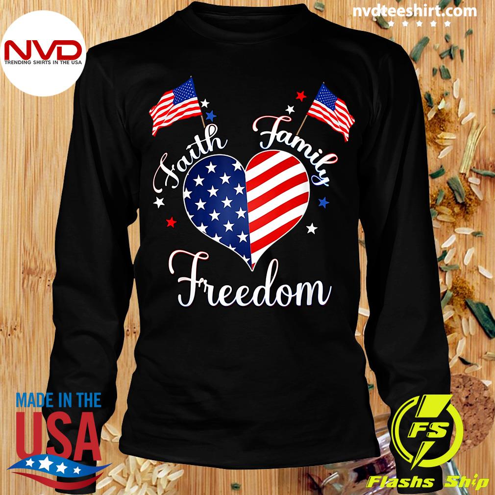 Women's Patriotic Shirt Faith Family Freedom American Flag 