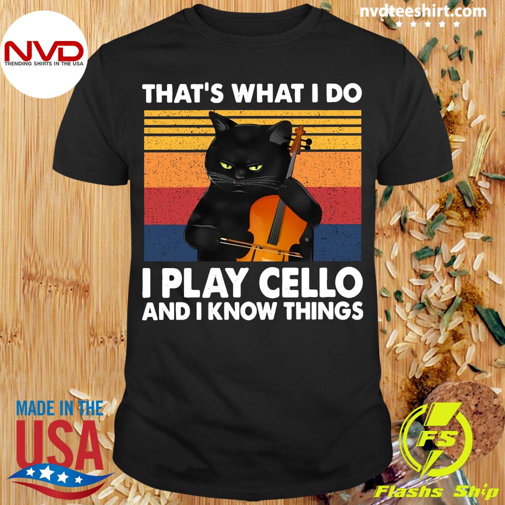 Official Cello Cellist That's What I Do I Play Cello And I Know Things Black  Cat Guitar T-shirt - NVDTeeshirt