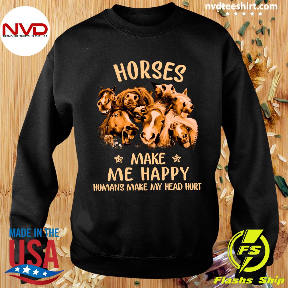 Horses Make Me Happy Humans Make My Head Hurt Vintage T-Shirt Men Black Navy Tee