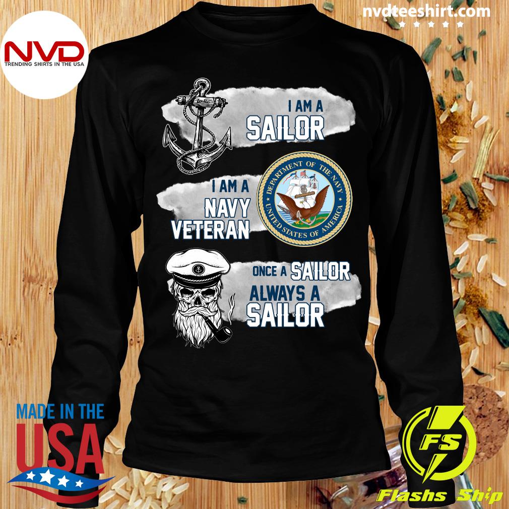 Ann Arbor T-Shirt Co. Navy Chest Print & U.S. Military Sleeve Flag | Naval Veteran Sailor Women's V-Neck Shirt