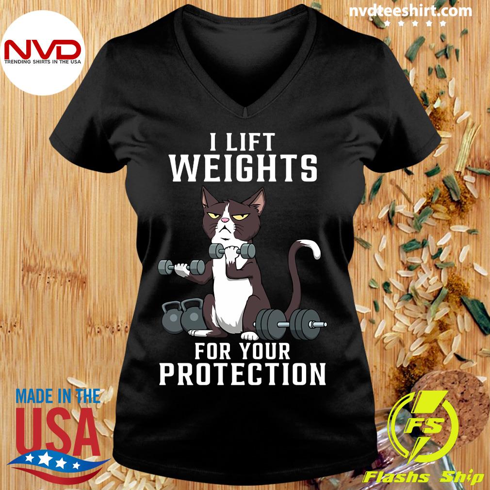 cat lifting weights shirt