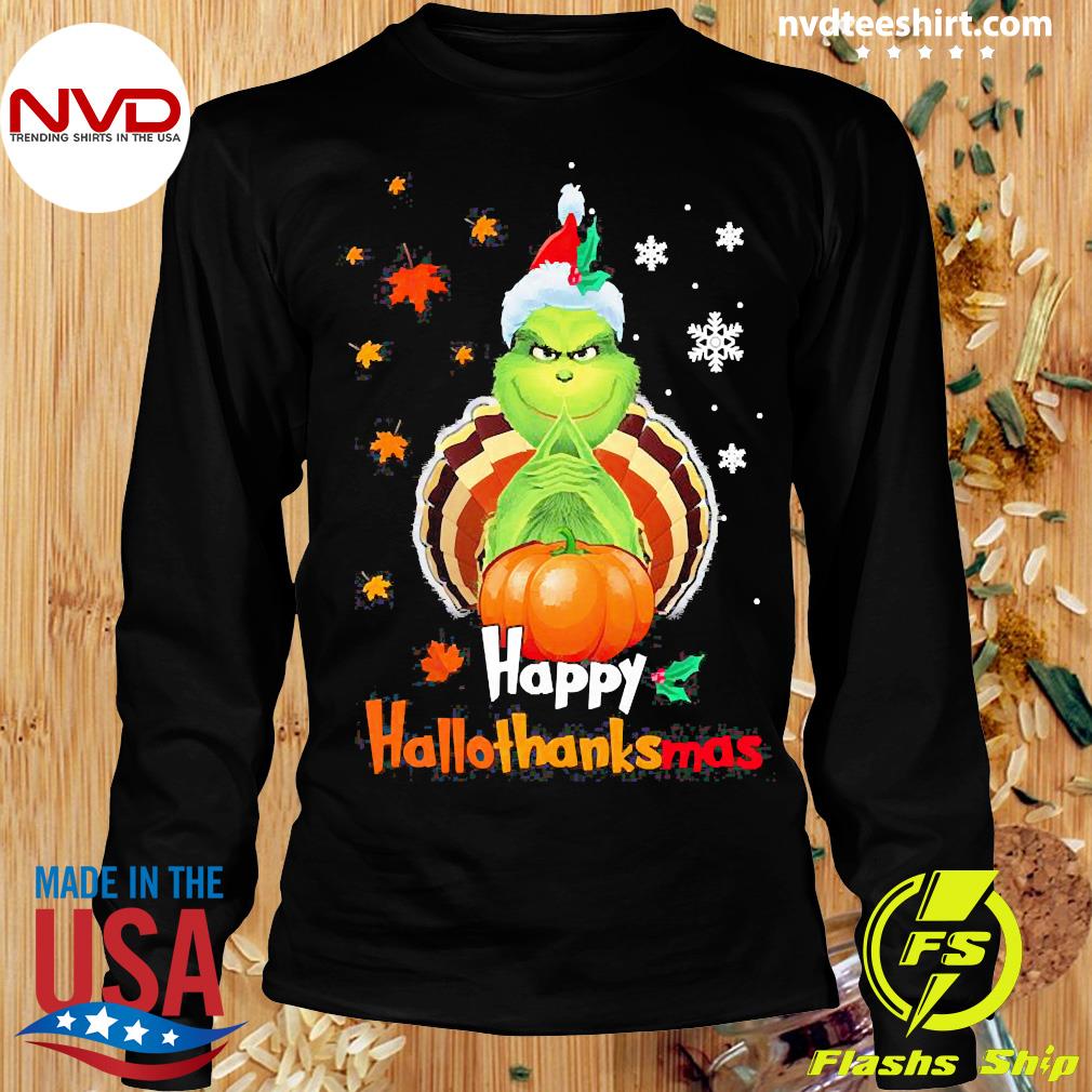 Grinch holding las vegas raiders logo happy hallothanksmas halloween  thanksgiving christmas shirt, hoodie, sweater, long sleeve and tank top