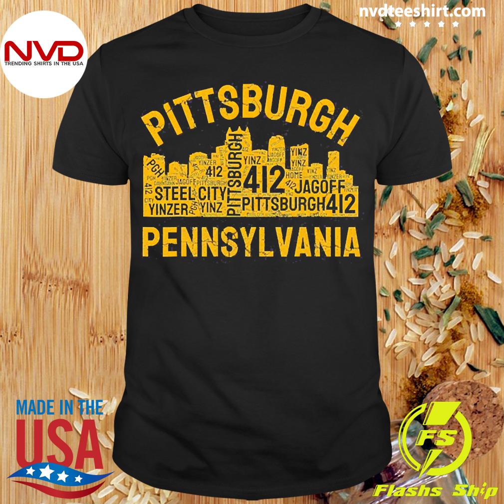 Pittsburgh Tshirt 412 City Skyline Yellow Pittsburgh T-Shirt