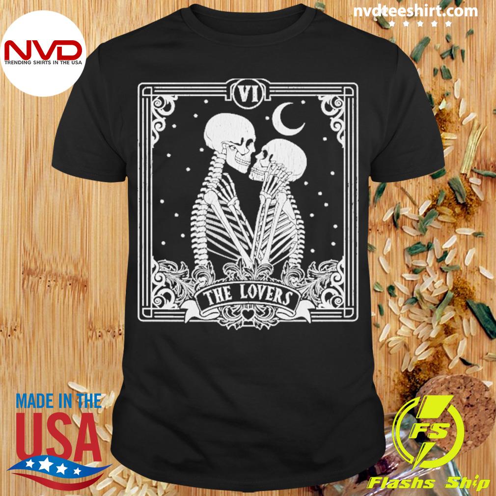 Halloween Lovers Tarot Card T-Shirt For Men & Women Oddity Tarot Shirts Skeleton Graphic Tee Occult Gothic Emo Shirt