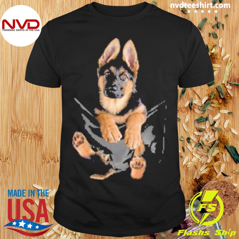 t shirt with german shepherd in pocket