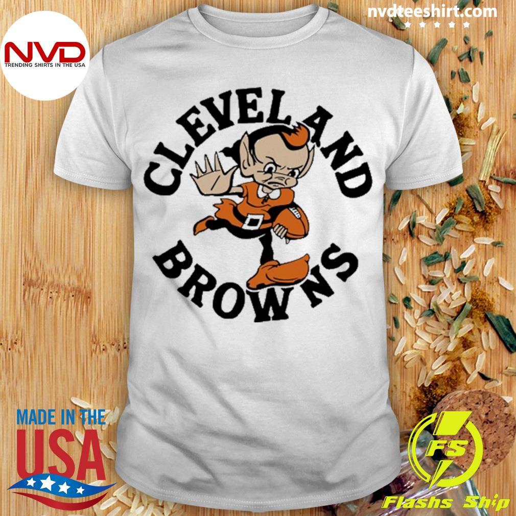 Cleveland Browns Brownie Stiff Arm T-Shirt from Homage. | Officially Licensed Vintage NFL Apparel from Homage Pro Shop.