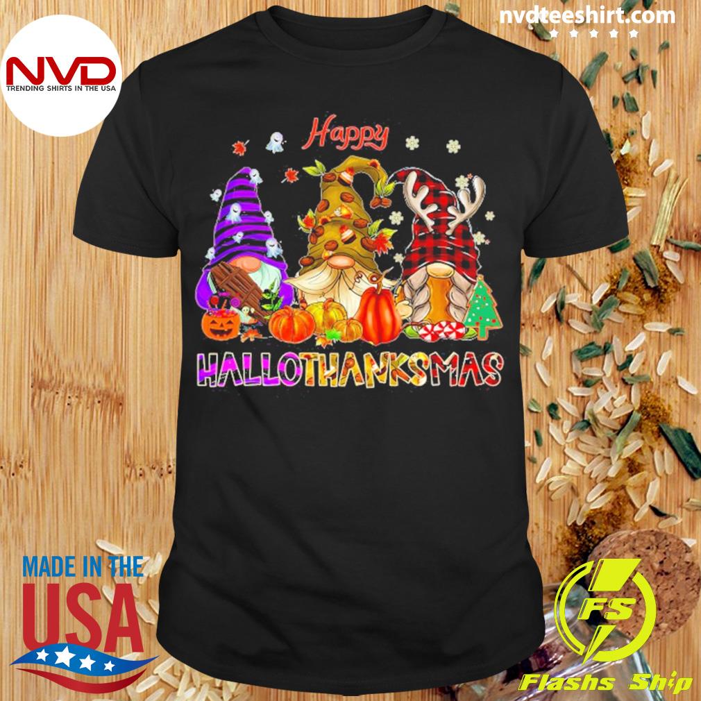 Happy Hallothanksmas Cute Gnomes Fall Halloween Shirt