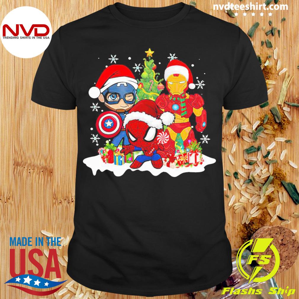 Marvel Christmas Avengers Captain America Ironman Spider Man Christmas Shirt  - NVDTeeshirt