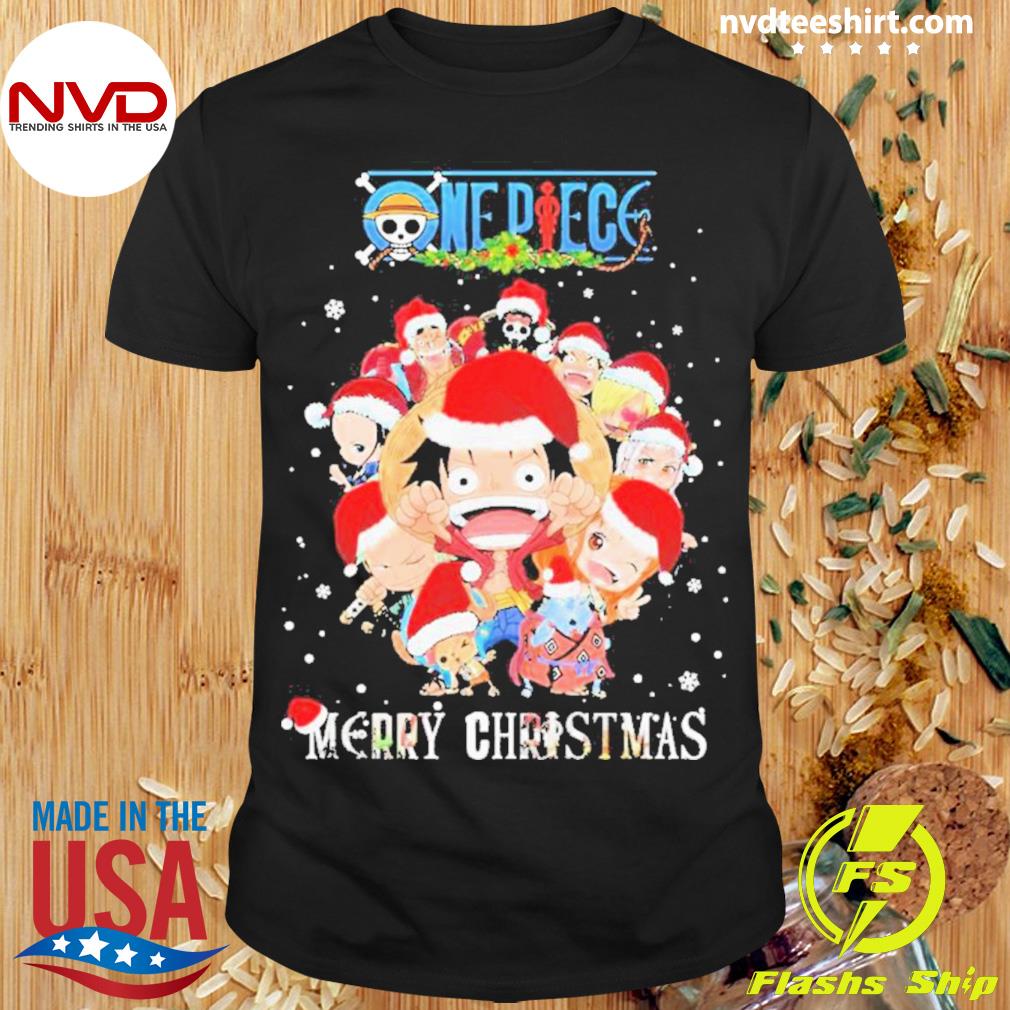 One Piece Chibi Characters Santa Hat Merry Christmas Shirt