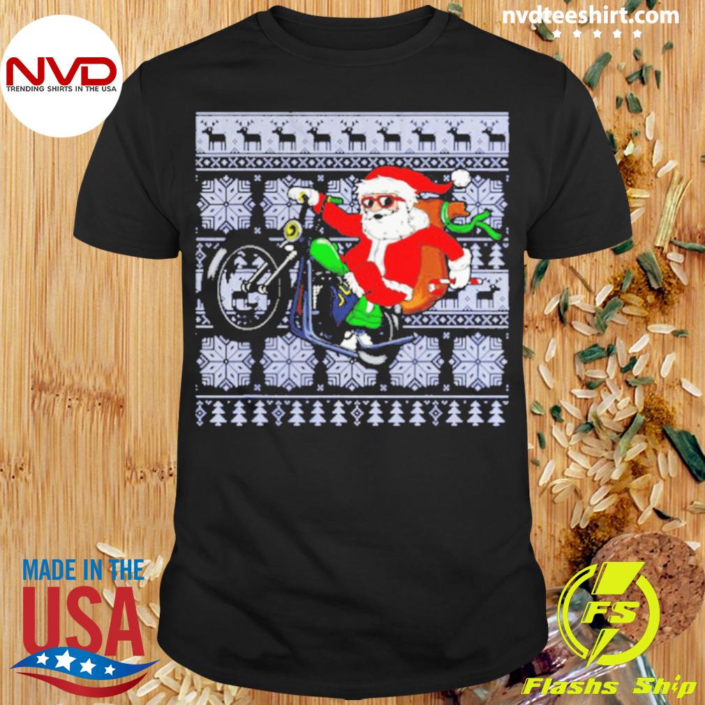 Santa Claus Coming On Motorcycle Ugly Christmas 2022 Shirt