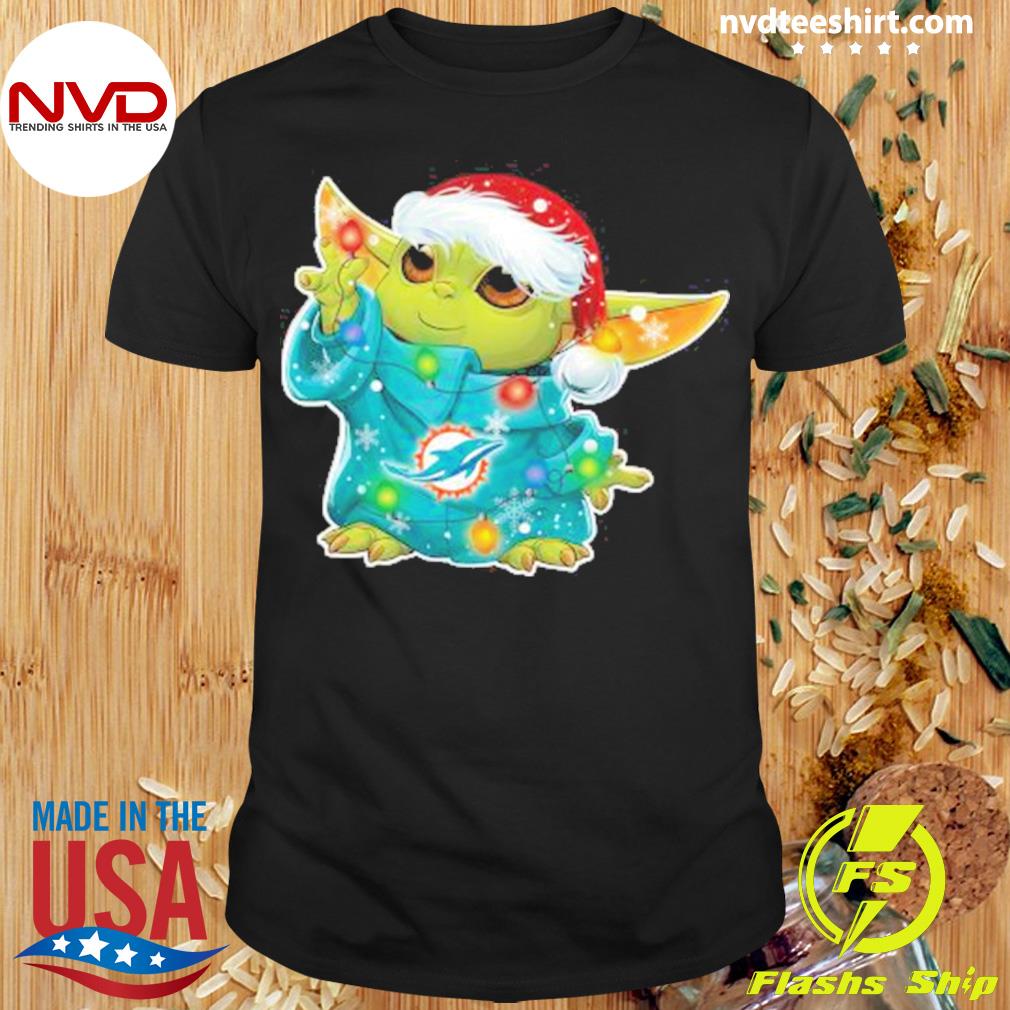 Baby Yoda Santa Hat Miami Dolphins Christmas 2022 Shirt - NVDTeeshirt