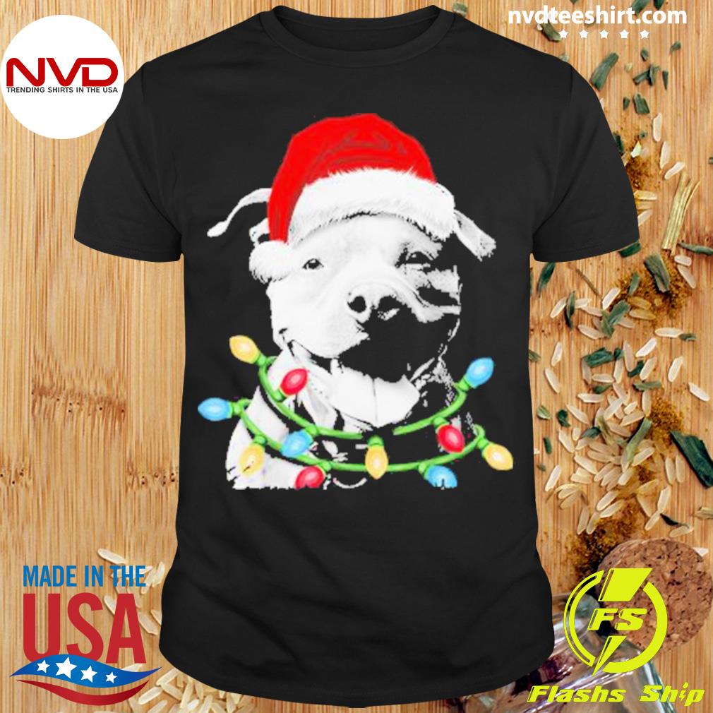 Santa Pitbull Merry Christmas Light 2022 Shirt