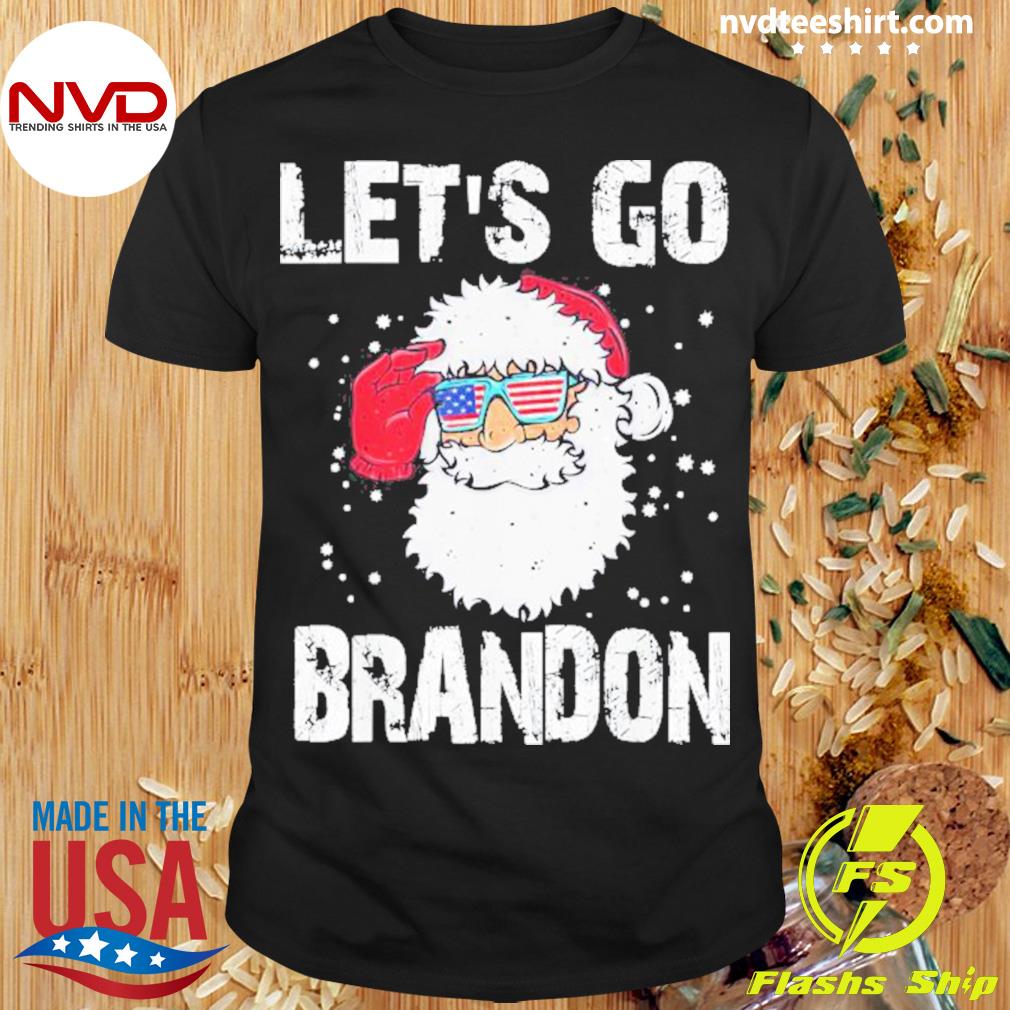 Santa Sunglass American Flag Lets Go Brandon Conservative Christmas Anti Liberal Sweater