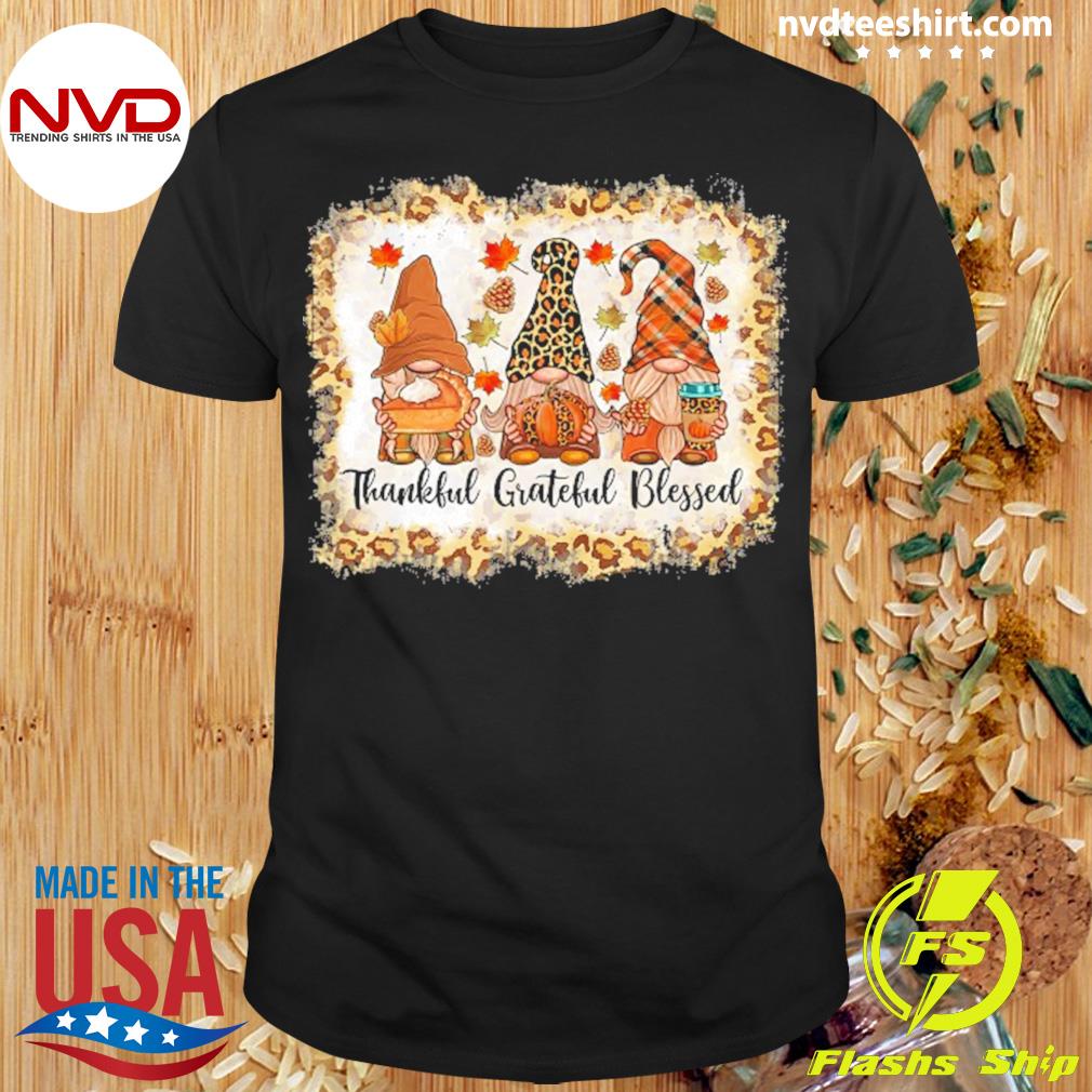 Thankful Grateful Blessed Thanksgiving Gnome Leopard Shirt