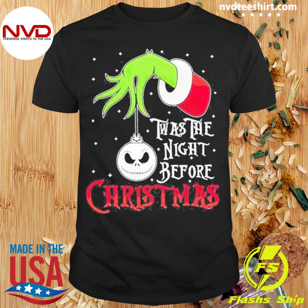 The Grinch Hand Holding Jack Skellington Twas The Night Before Christmas Sweater