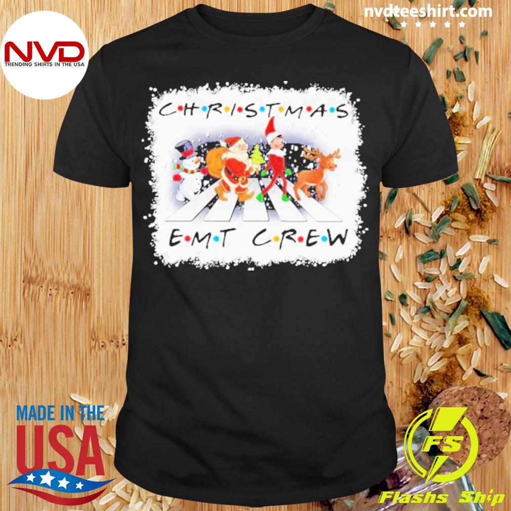 Santa Claus Snowman Christmas Abbey Road EMT Crew Shirt