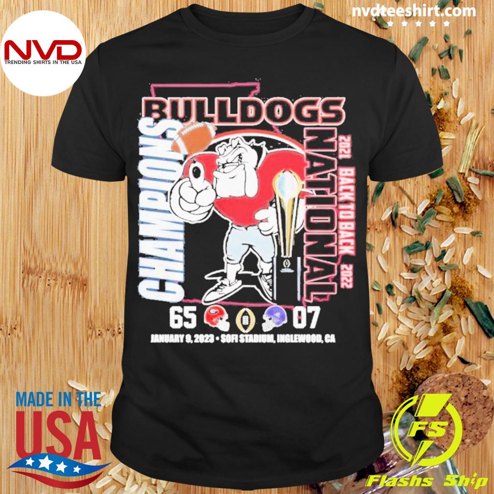 Georgia Bulldogs And Tcu Horned Frogs Champions National 2021 Back To Back 2022 Janary 9 2023 Sofi Stadium Inglewood Ca Shirt