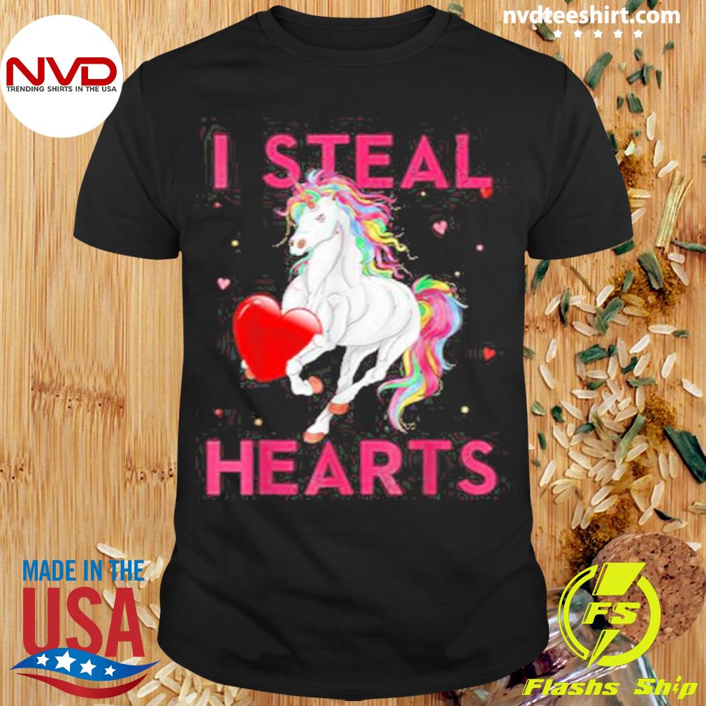 I Steal Hearts Valentines Unicorn Valentine Shirt