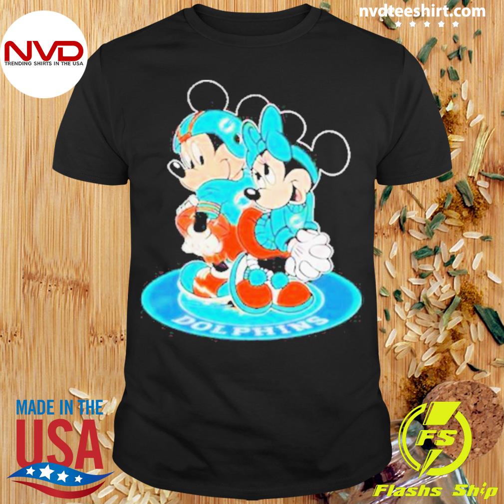 NFL 2023 Miami Dolphins Mickey Mouse And Minnie Mouse Shirt