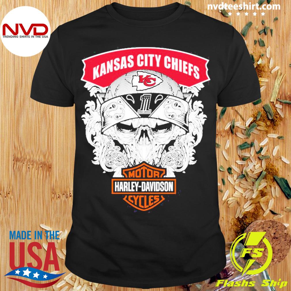 Kansas City Chiefs Mashup Harley Davidson Skull Nfl Football T-shirt