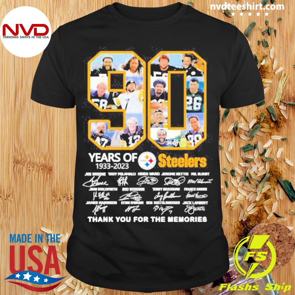 90 Years Of 1933-2023 Pittsburgh Steelers Thank You For The Memories Signatures Shirt