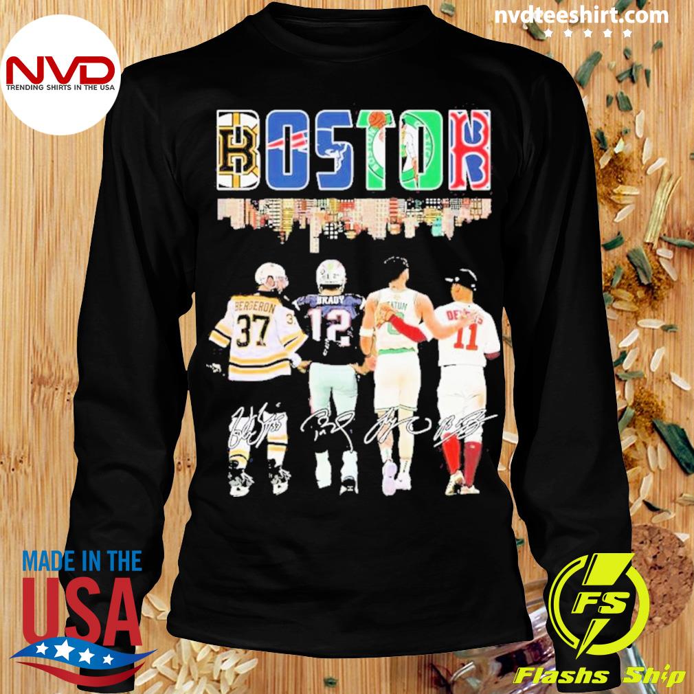 Boston Skyline Sport Teams Players Signatures Shirt Boston Bruins