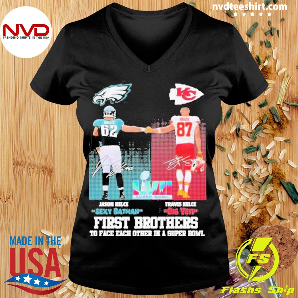 Jason Kelce sexy batman Travis Kelce Big yet first brothers to face each  other in a super bowl Kansas city Chiefs and Eagles signatures shirt -  Teefefe Premium ™ LLC