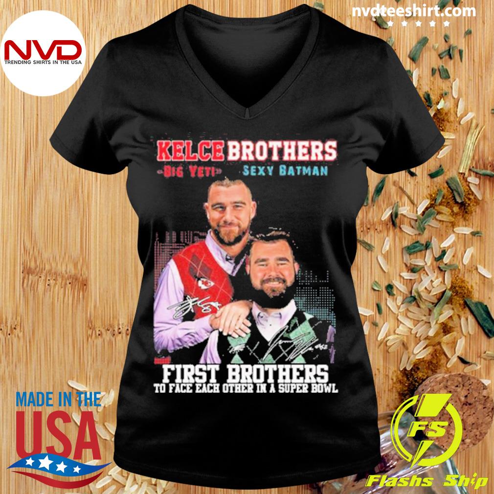 Funny kelce brothers big yeti secy batman frst brothers to face each other  in a super bowl signatures 2023 shirt, hoodie, sweater, long sleeve and  tank top