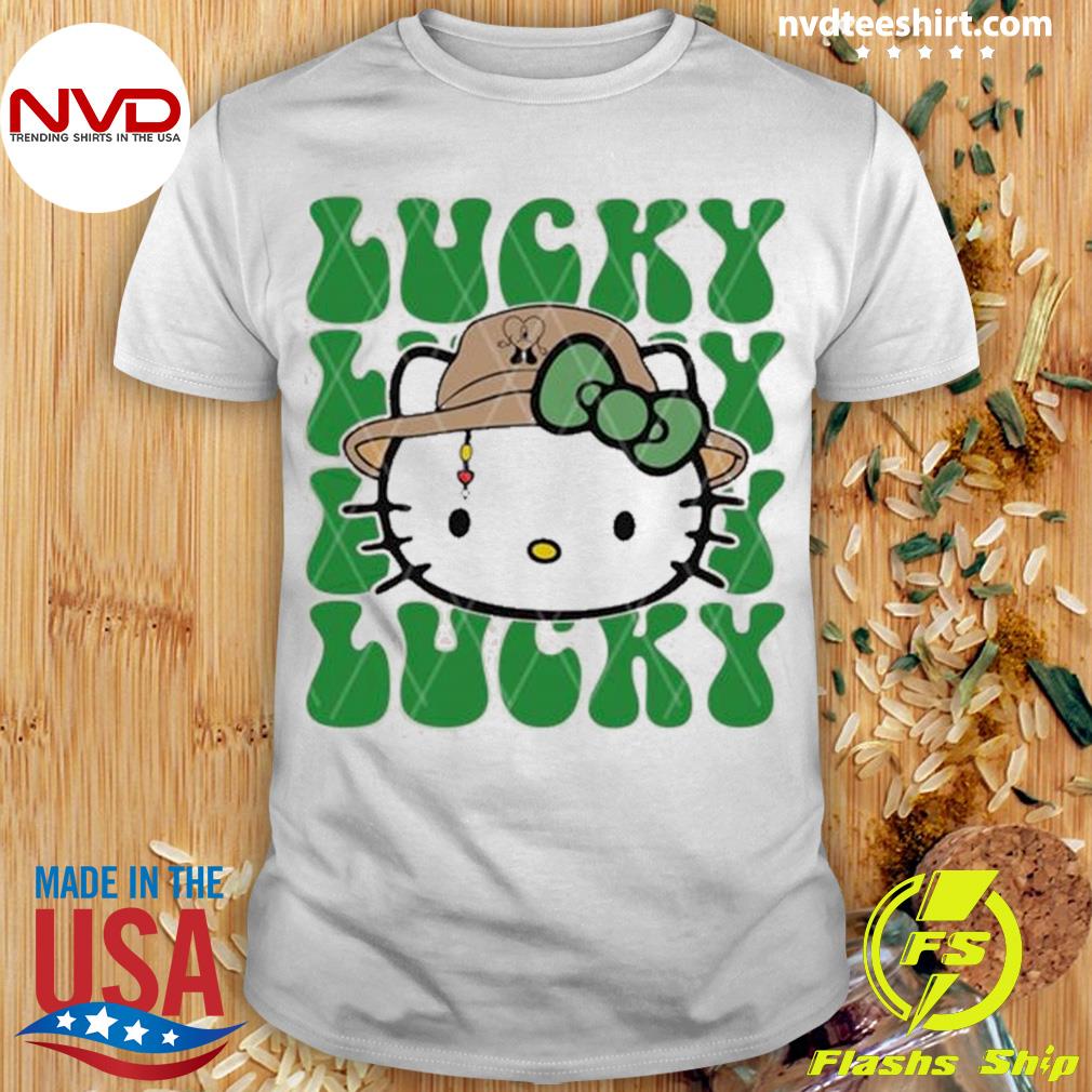 Lucky Shamrock Hello Kitty Cat Mens St Patricks Day Shirt