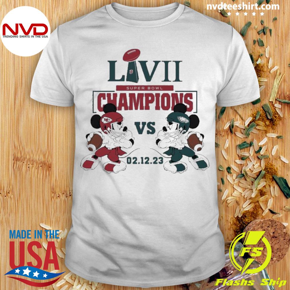 Mickey Mouse Eagles Vs Chiefs Super Bowl Lvii Champions 2023 Shirt