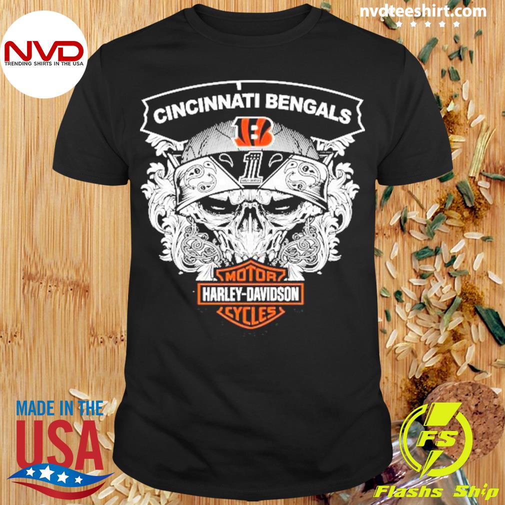 2023 Skull Cincinnati Bengals NFL Football Motor Harley Davidson Cycles Shirt