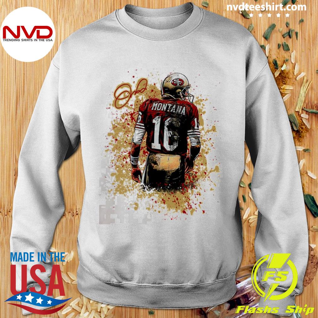 RED 49ers Joe Montana Joe Cool Pic LADIES V-NECK T-shirt ADULT