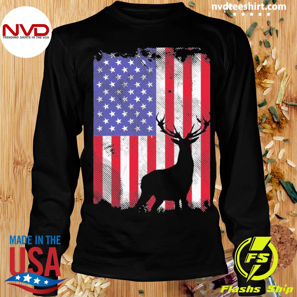 American Flag Deer Elk Hunting Usa Patriotic Hunter Shirt