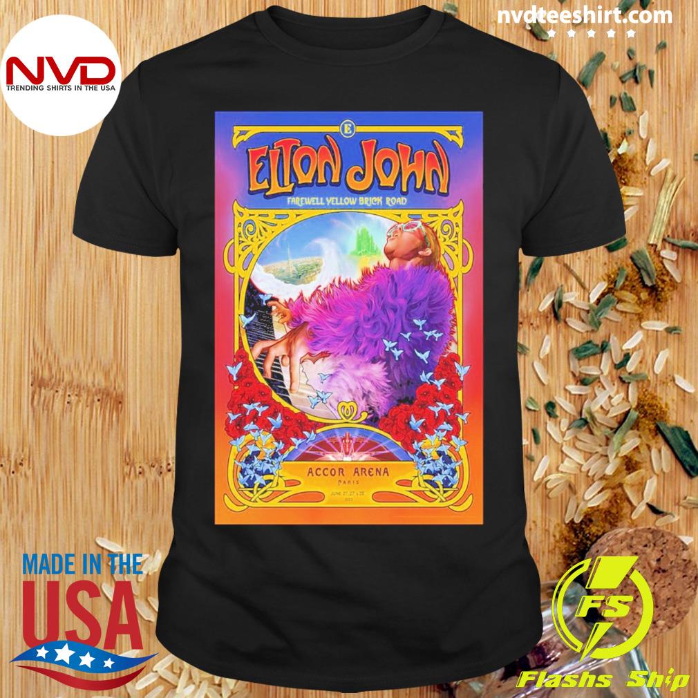 Elton John Farewell Yellow Brick Road Tour Accor Arena Paris 2023 T-shirt,Sweater,  Hoodie, And Long Sleeved, Ladies, Tank Top