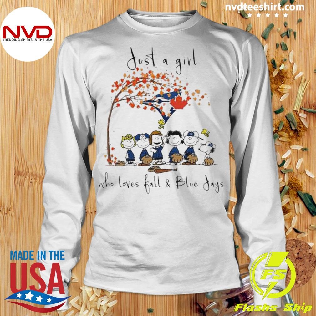 Peanuts Snoopy Just A Woman Who Loves Fall and Toronto Blue Jays t