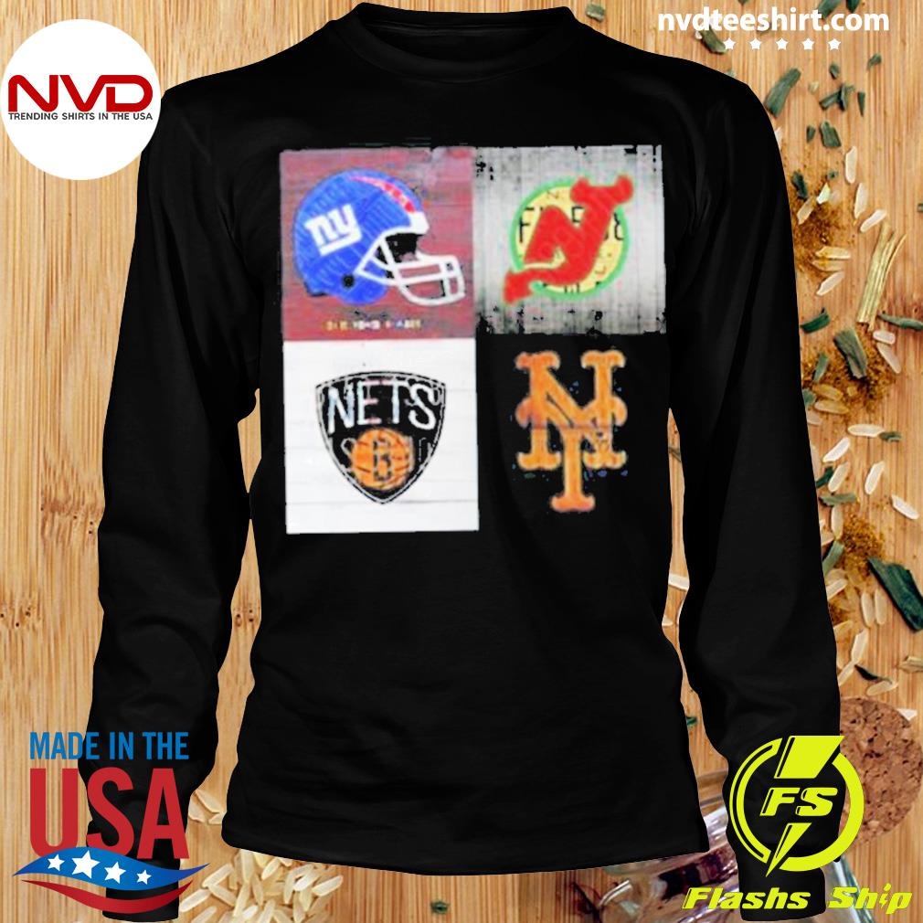 New York Sports Team License Plate Art Collage Giants Devils Nets Mets V6  Shirt - Limotees