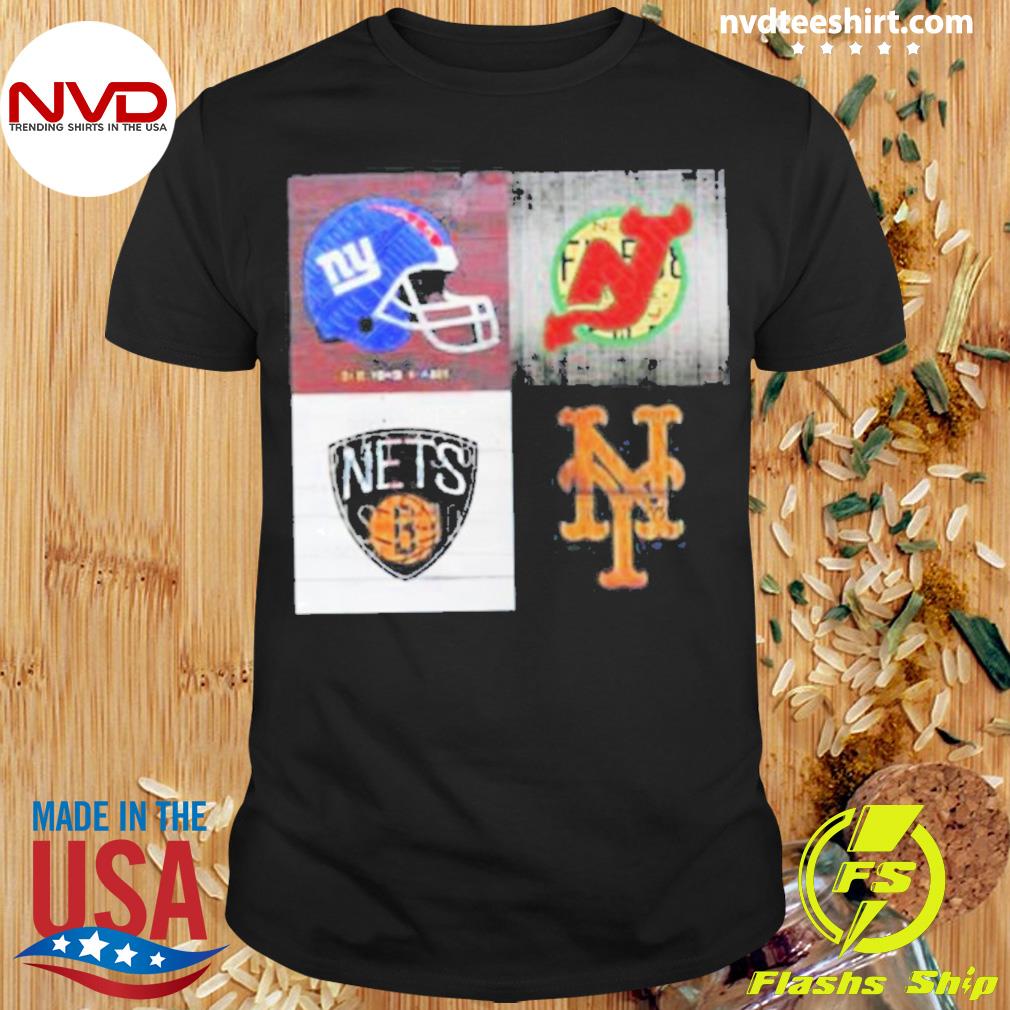 New York Sports Team License Plate Art Collage Giants Devils Nets Mets V6  Shirt - Limotees