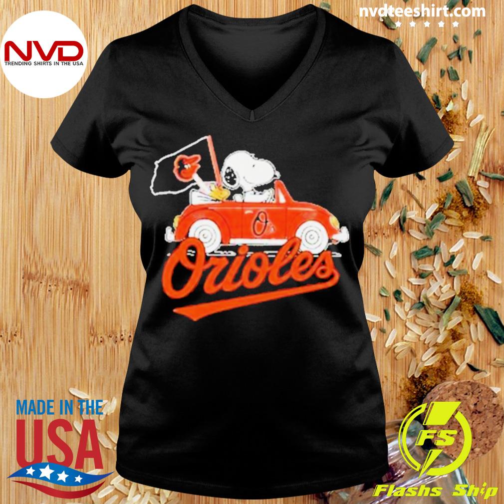 Snoopy Drives Car With Baltimore Orioles Flag Shirt - teejeep