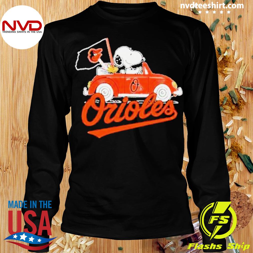 Official Snoopy drives car with Baltimore Orioles flag shirt - Limotees