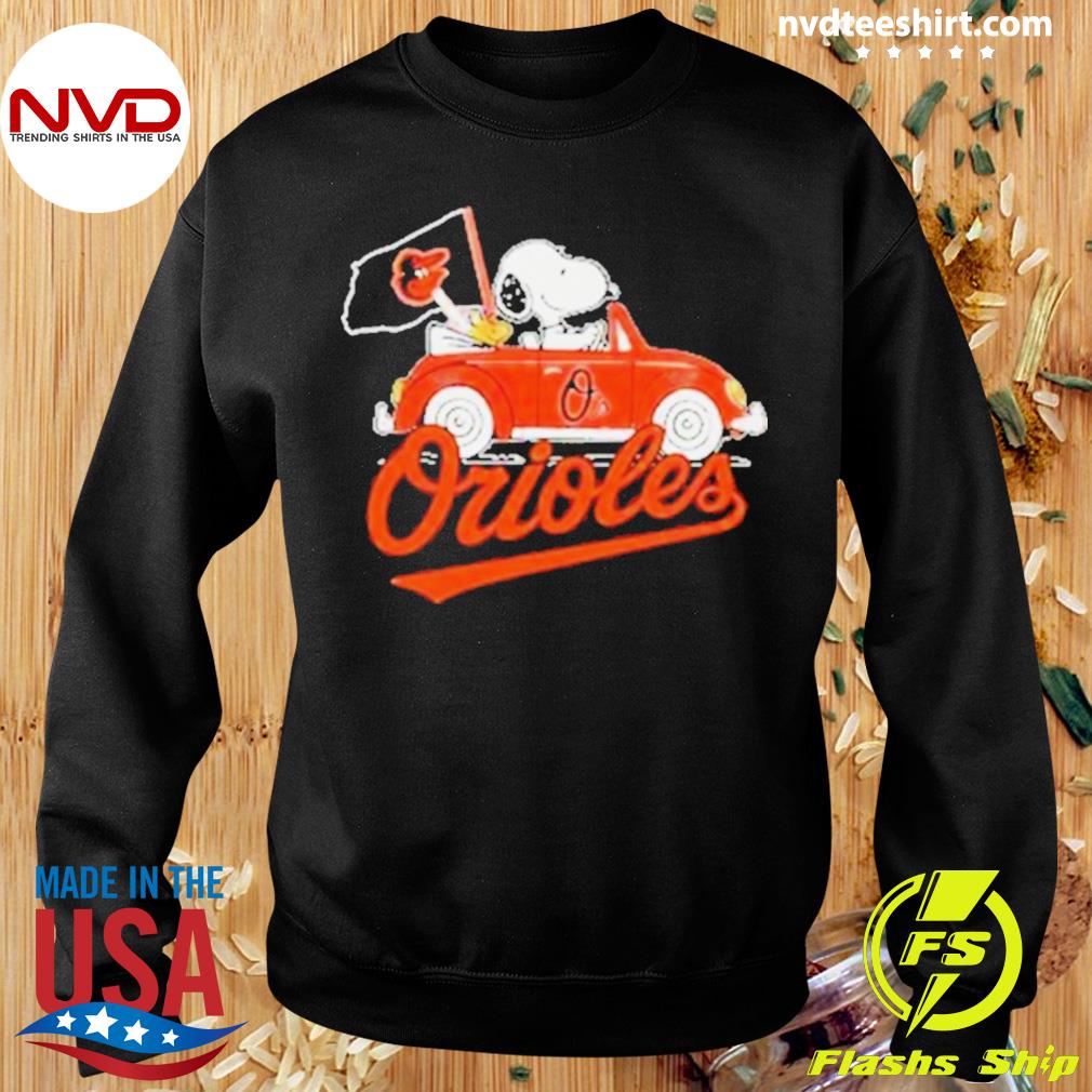 Official Snoopy drives car with Baltimore Orioles flag shirt - Limotees