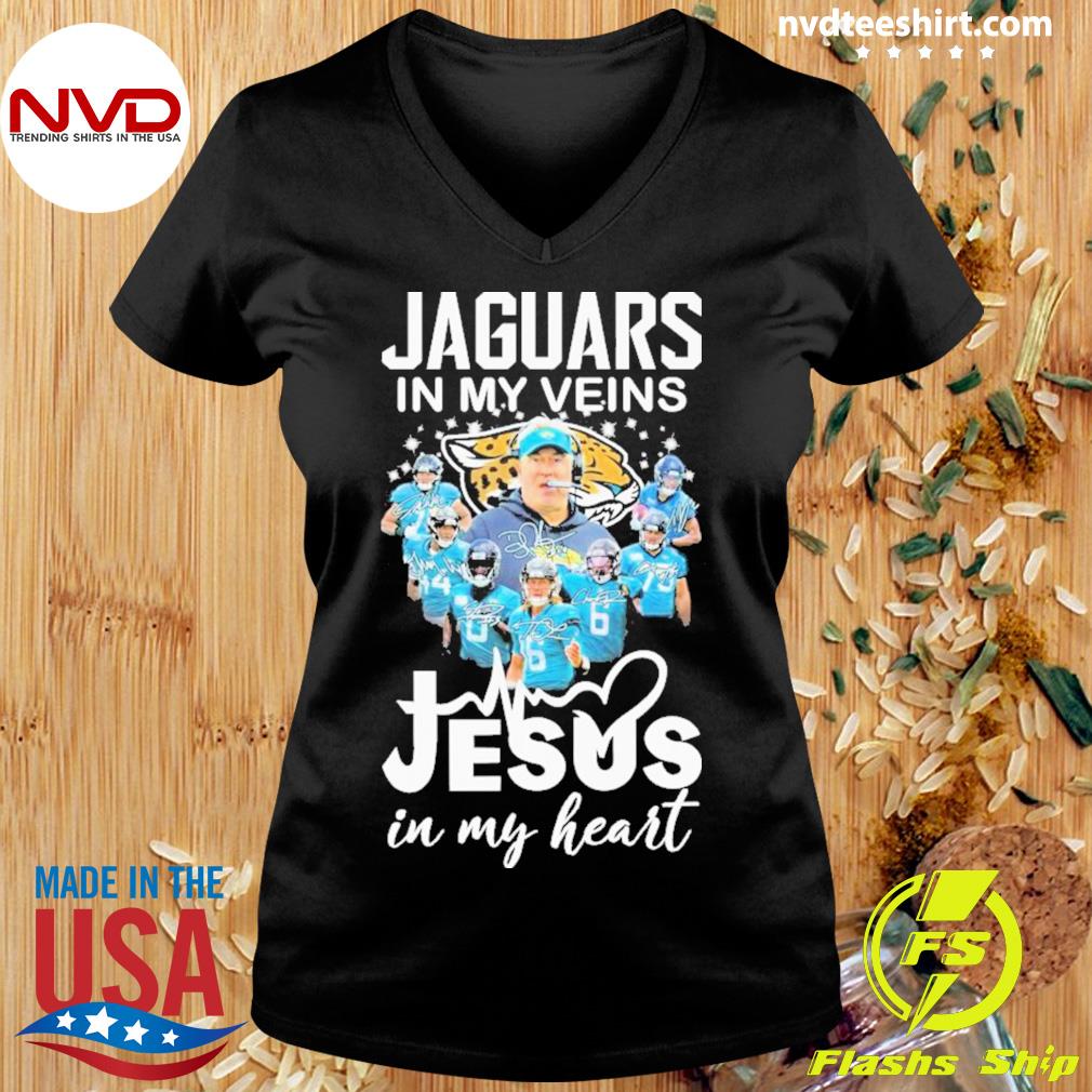 Jaguars in my veins Jesus in my heart 2023 shirt, hoodie, longsleeve,  sweatshirt, v-neck tee