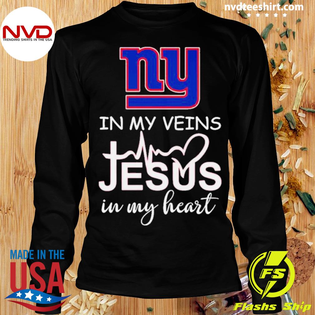 New York Giants Shop Logo 2023 In My Veins Jesus In My Heart Hoodie