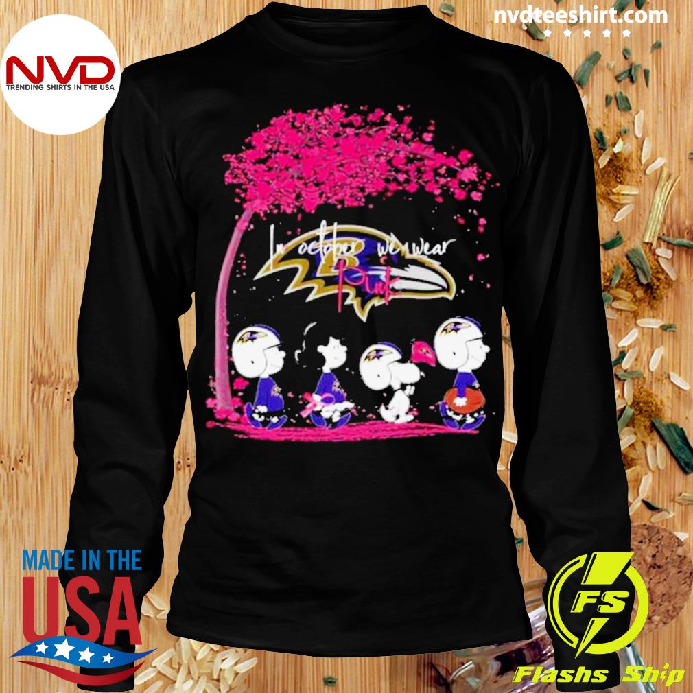 Peanuts Characters Baltimore Ravens In October We Wear Pink Shirt - Teespix  - Store Fashion LLC