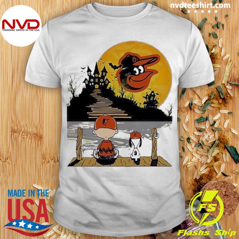 Baltimore Orioles Snoopy and Charlie Brown Sit Under Moon Peanuts Halloween  shirt, hoodie, sweater, long sleeve and tank top