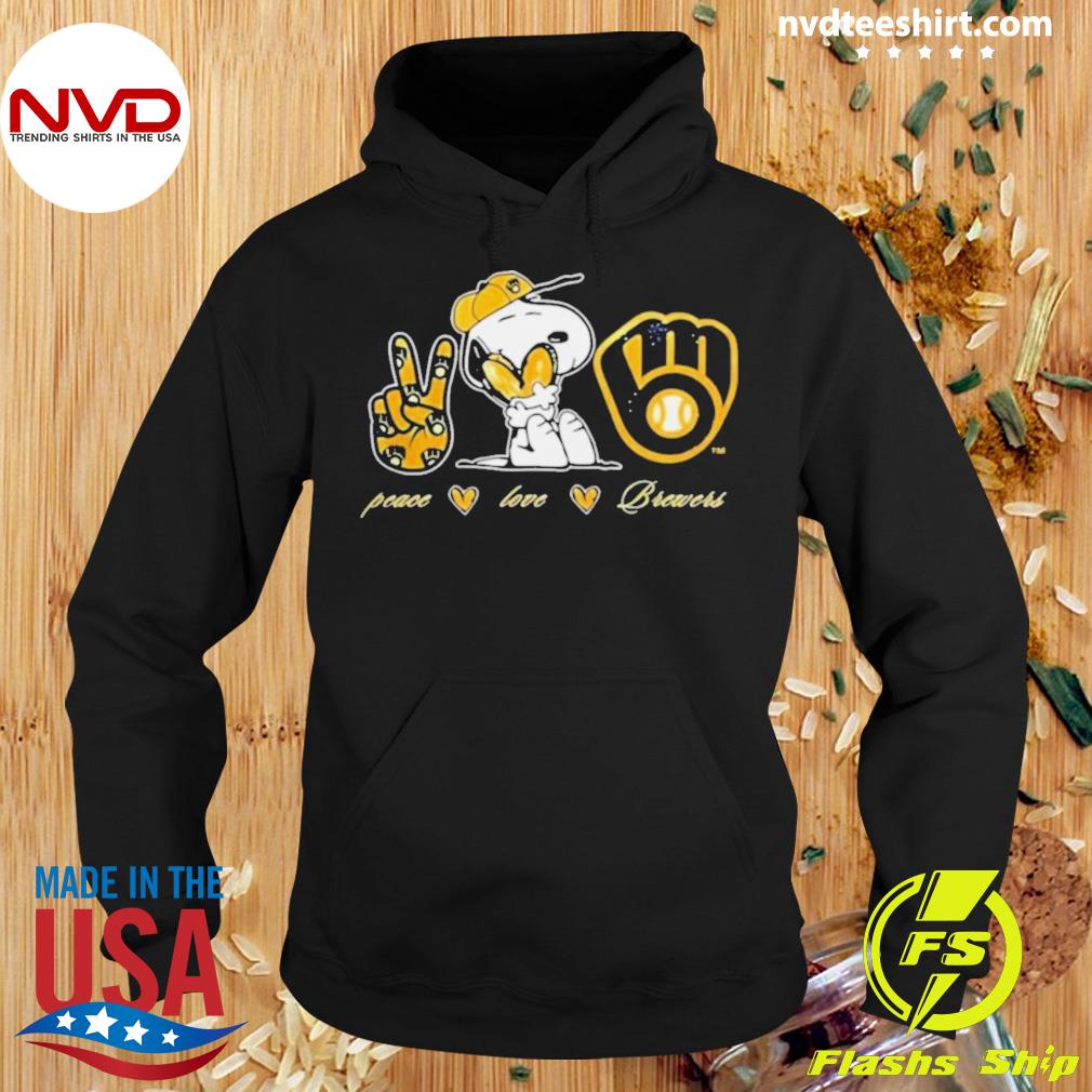 Nouvette Snoopy Peace Love Milwaukee Brewers Shirt