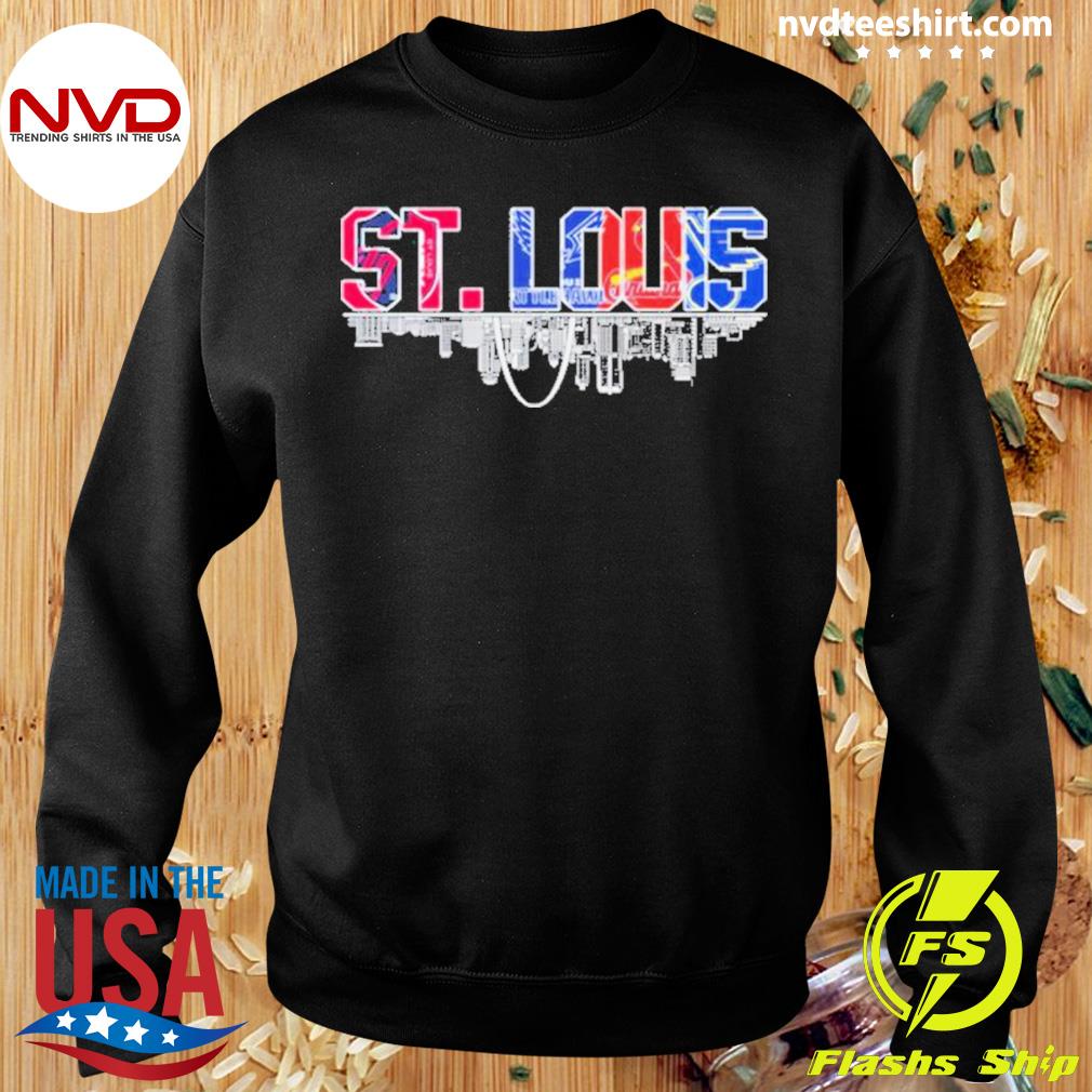 St. louis city st louis blues st louis cardinals st louis battlehawks  skyline water reflection shirt, hoodie, longsleeve tee, sweater